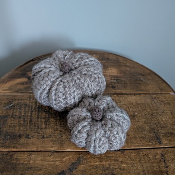 Crochet Fall Pumpkins set of 2 taupe handmade pumpkins - Picture 12 of 12